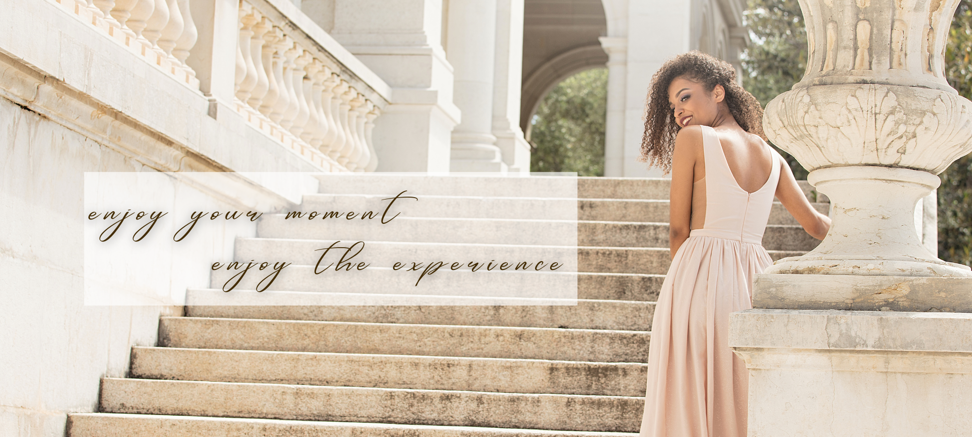 elegant bride in a light pink dress